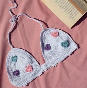 Crochet Bralette with Pastel Hearts